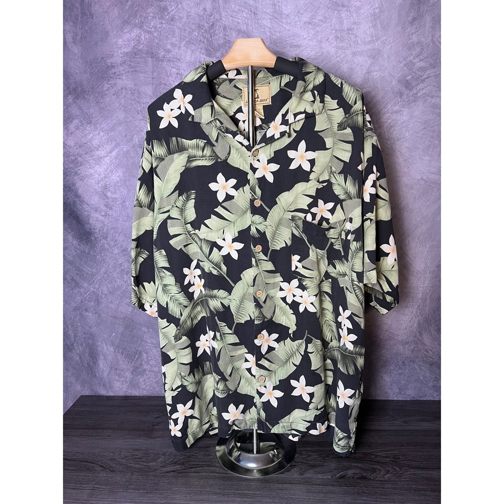 Jamaica Jaxx 100% Silk Tropical Button Down Lush Floral Short Sleeve Size Large